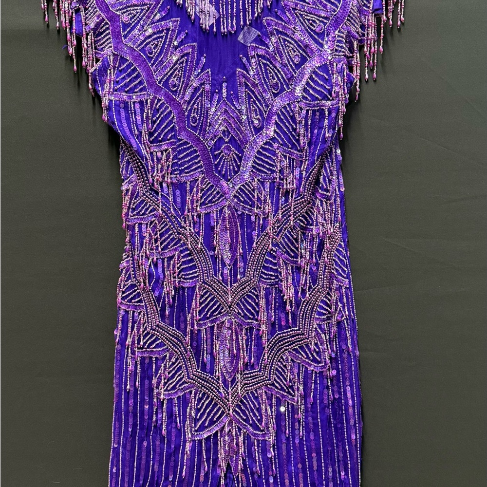 Laurence Kazar Vibrant Purple Beaded Mini Dress